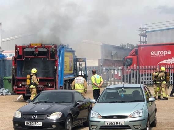 West Sussex Fire and Rescue Service said they were called to Easting Close in Worthing in 12.10pm to reports of the large vehicle on fire. Picture: Lee Taylor