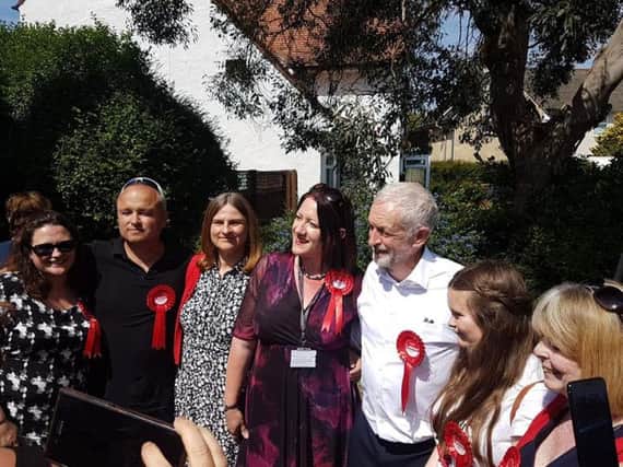 Jeremy Corbyn with councillors Debs Stainforth, Carl Walker, Sylvia Knight, Dawn Smith, Rosie Lelliot and Margaret Howard. Picture: EW&S Labour
