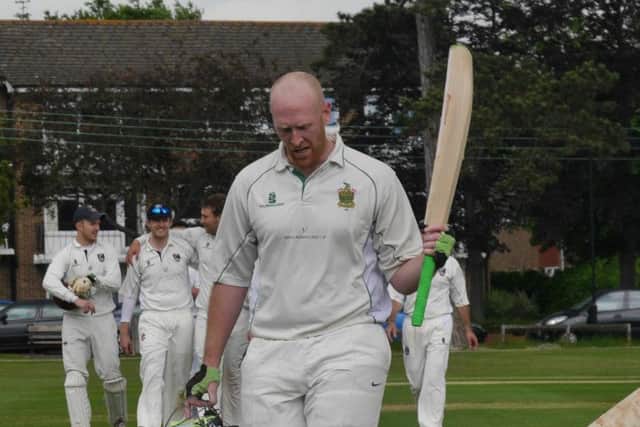 Karl Boffey celebrates his impressive knock. Picture by Peter Chapman