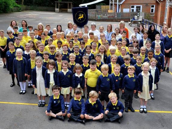 Staff and pupils at St Giles Church of England Primary School in Horsted Keynes. Photograph: Steve Robards / SR1912183