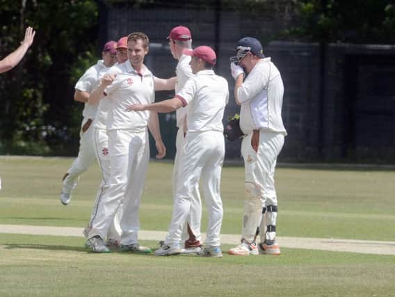 Steyning celebrate a wicket against Pagham. Picture by Kate Shemilt