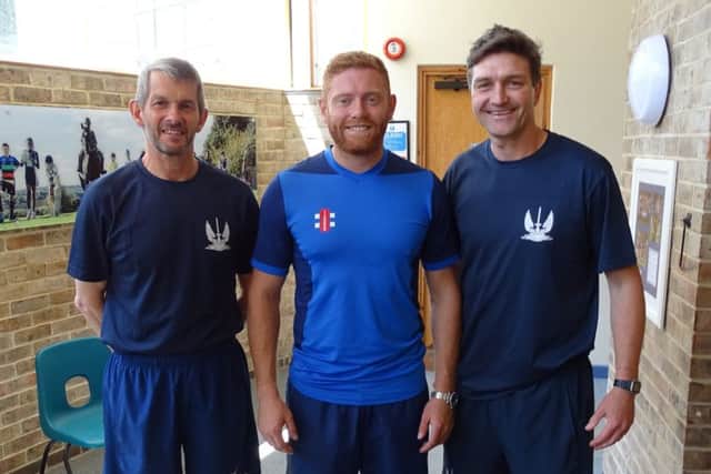 England cricket star Jonny Bairstow with staff at Vinehall School