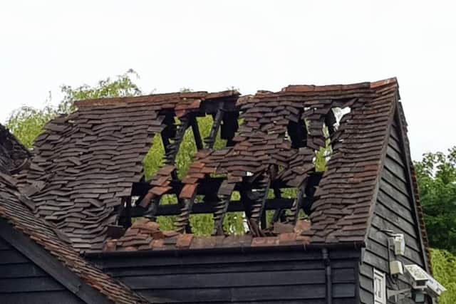 The roof of Ye Olde Six Bells in Horley was destroyed in the fire SUS-190530-100734001