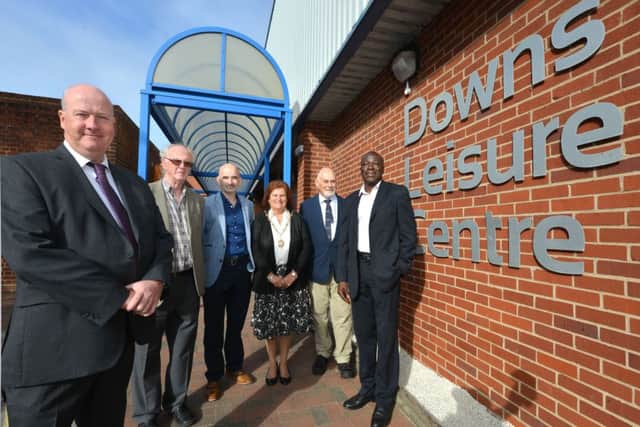 New healthcare hub for Seaford welcomed:  Andy Smith, Leader of Lewes District Council, Tony Nicholson (Seaford East), Duncan Kerr, CEO, Wave Leisure Trust, Linda Wallraven, Mayor of Seaford, Julian Peterson (Seaford East) and Sam Adeniji (Seaford South). photo by Cripps Photography SUS-190201-110125001