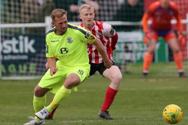 Sam Adams in action against Greenwich Borough on the final day of the 2018/19 regular season. Picture courtesy Scott White
