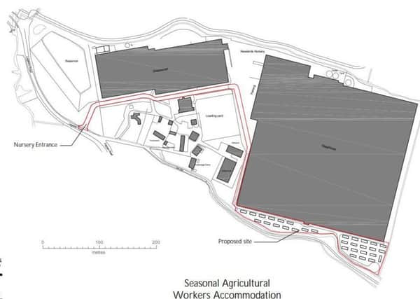 Site location plan for Newlands Nursery showing where accommodation for seasonal workers would be sited