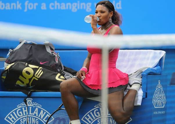 EASTBOURNE, ENGLAND - JUNE 15:  Serena Williams of USA rests between games against Vera Zvonareva of Russia during day five of the AEGON International at Devonshire Park on June 15, 2011 in Eastbourne, England.  (Photo by Mike Hewitt/Getty Images) SUS-190306-141124002