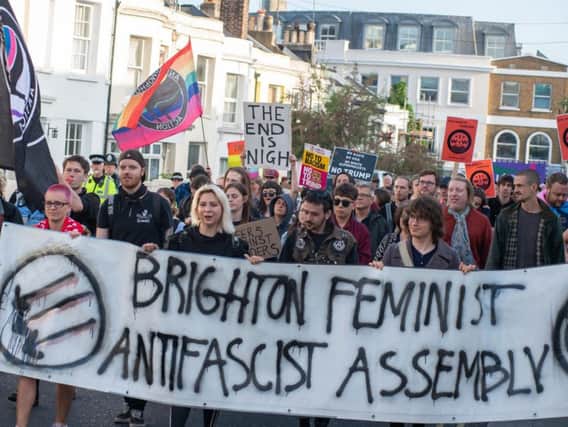 Protesters marched through Brighton to oppose Trump's state visit to the UK