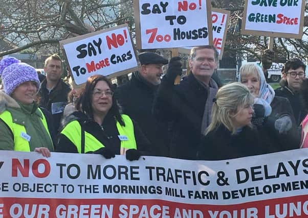 Stephen Lloyd MP and Maria Caulfield portesting against the development at Morning Mill farm