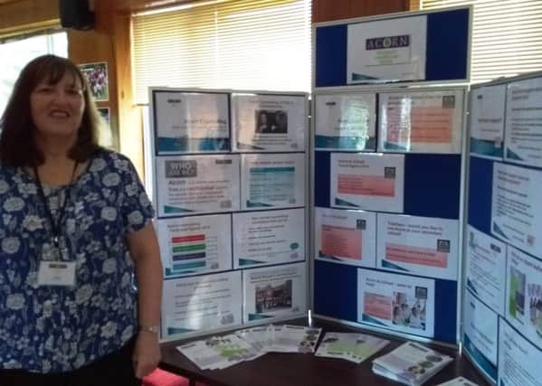 Acorn Pregnancy Counselling Centre manager Angela Geach with an information stand