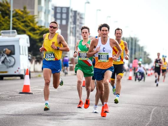 The lead pack take control of the 2019 Worthing 10k race. Picture by Epic Action Imagery