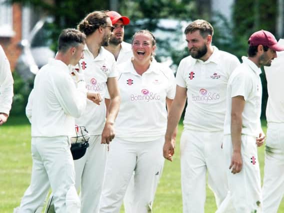East Preston are all smiles after taking a wicket in the win over Horsham 2nd XI. Picture Derek Martin