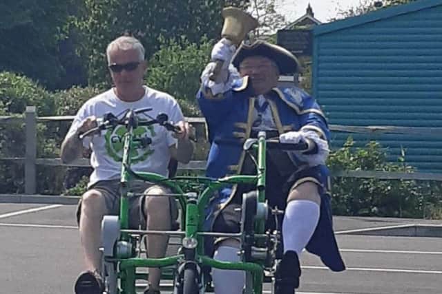 Rob Walters with Worthing town crier Bob Smytherman at South Downs Leisure's Active 50+ Day
