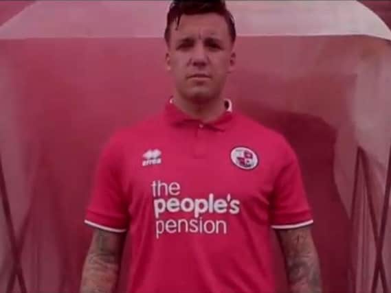 Crawley Town captain Jimmy Smith models their 2018-19 kit. Picture courtesy of Crawley Town
