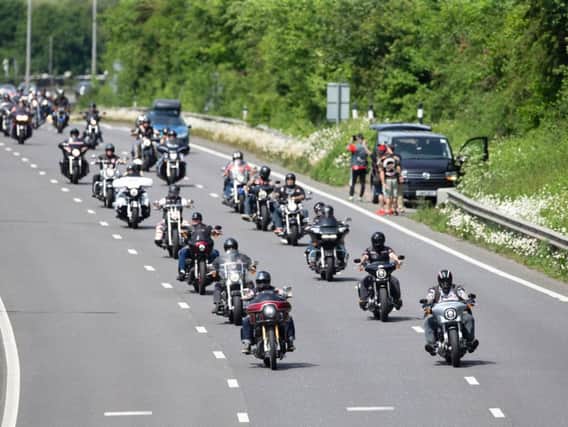 Hundreds of Hells Angels bikers rode down the A23 to Brighton