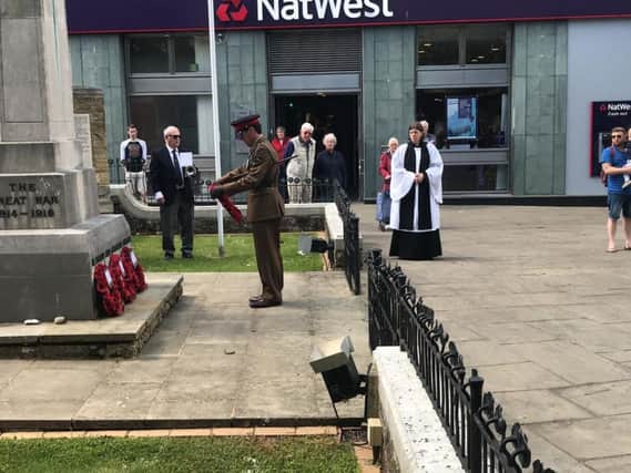 Four wreathes were laid at the War Memorial to commemorate those who fought in the D-Day landings