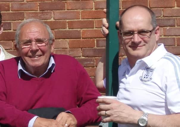 New Bexhill United chairman Graham Cox (right) alongside predecessor Bill Harrison. Picture courtesy Mark Killy