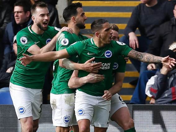 Brighton celebrate a goal at Crystal Palace last season. Picture by Getty Images