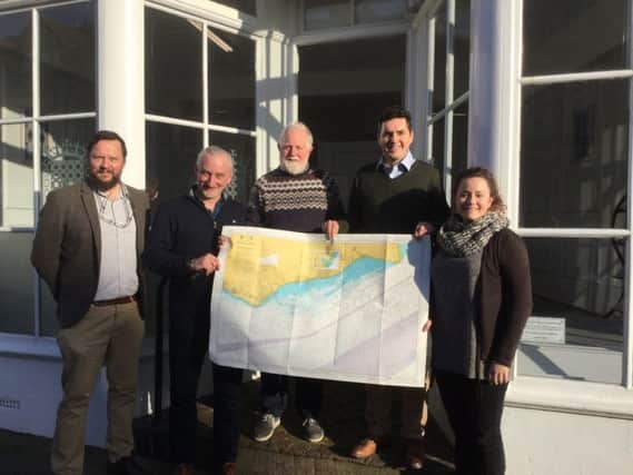 L-R: Peter Richardson (Marine Conservation Society), Tim MacPherson (director of Angling Trust), Steve Hanks (local angler), Huw Merriman MP and Alice Tebb (Marine Conservation Society).