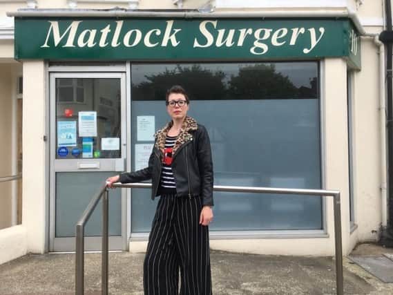 Cllr Sarah Nield outside Matlock Surgery
