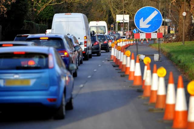 Delays leading up to the road works on Cheals roundabout Crawley. Pic Steve Robards 1