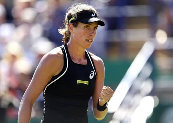 EASTBOURNE, ENGLAND - JUNE 27:  Johanna Konta of Great Britain reacts during her match against Caroline Wozniacki of Denmark during day six of the Nature Valley International at Devonshire Park on June 27, 2018 in Eastbourne, United Kingdom.  (Photo by Bryn Lennon/Getty Images) SUS-191006-094634002