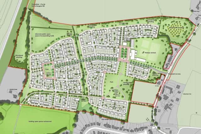 illustrative masterplan for 500 homes off Ockley Lane, Hassocks