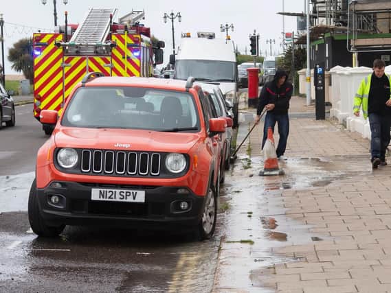 Workers tackling a burst water main in Worthing's Marine Parade