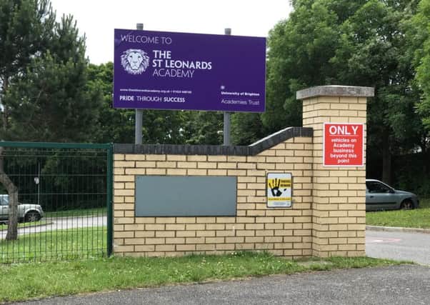 A St Leonards Academy student was taken to hospital this afternoon after slipping from a bar and banging her head