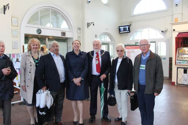 L-R: Yolanda Laybourne (co-ordinator of the event), Cllr Doug Oliver, Angie Doll, Cllr Terry Byrne, Cllr Deirdre Earl-Williams, Hugh Sharp (chairman of Bexhill Rail Action Group)