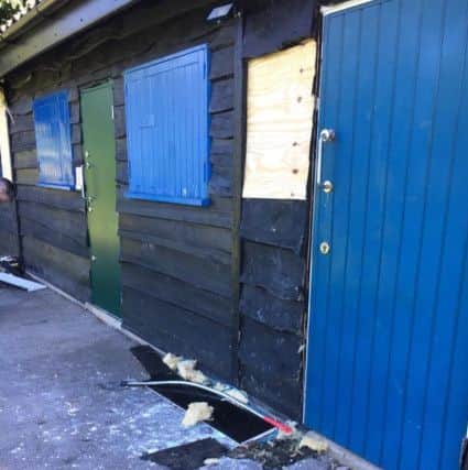 Damage left by vandals at the pavilion at Cuckfield Recreation Ground