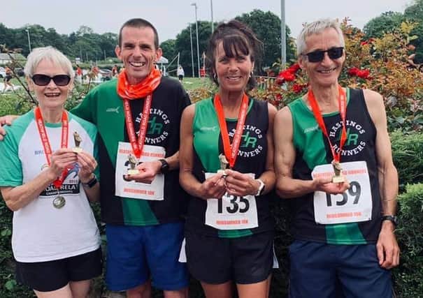 Hastings Runners' age category winners at the Heathfield 10K