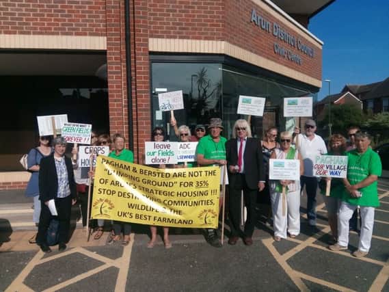 Residents protesting outside the Arun Civic Centre before the local plan was agreed last summer