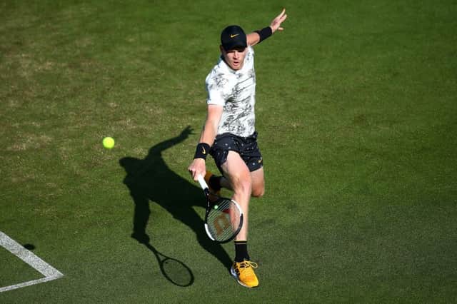 EASTBOURNE, ENGLAND - JUNE 26: Kyle Edmund of Great Britain in action during his men singles match against Cameron Norrie of Great Britain during day three of the Nature Valley International at Devonshire Park on June 26, 2019 in Eastbourne, United Kingdom. (Photo by Charlie Crowhurst/Getty Images for LTA) SUS-190627-130430002