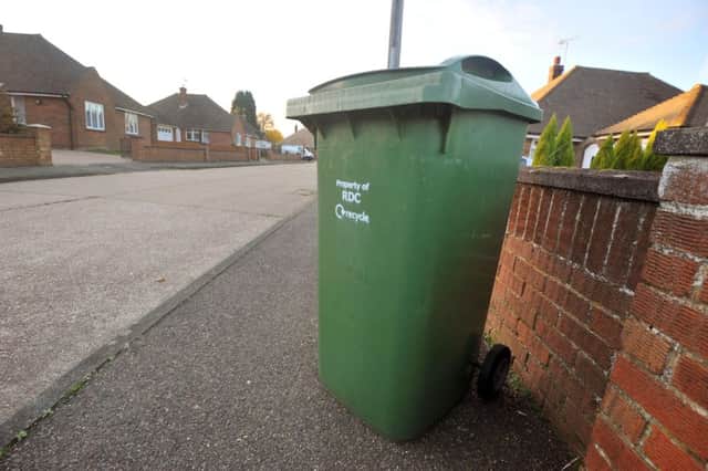 26/11/13- A green wheelie bin issued by Rother District Council for collecting garden refuse. SUS-151003-131721001