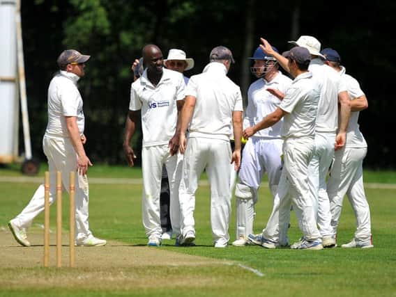 Broadwater celebrate picking up a wicket at Ansty. Picture by Steve Robards