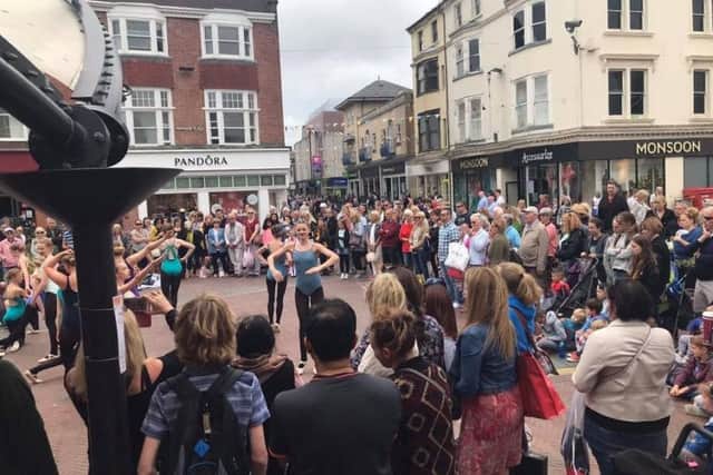 Last year's Summer Busk, where a large crowd gathered to watch Jean Butterworth School of Dancing in Montague Place