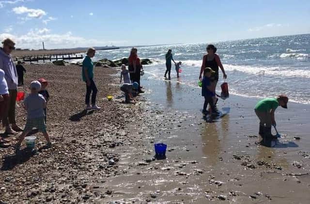 Children from Buckingham Playgroup have fun on the beach