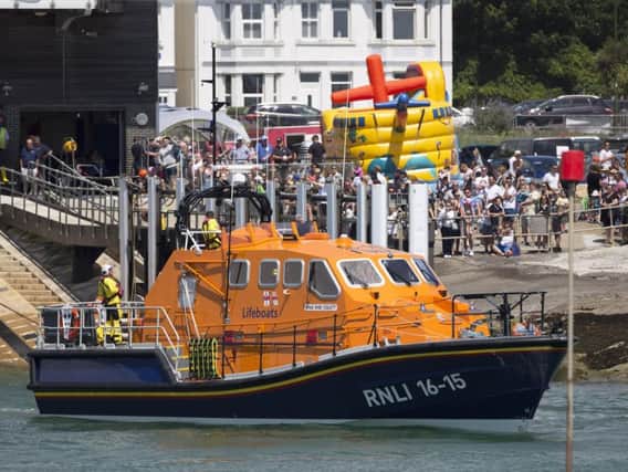A lifeboat exhibited at the recent Shoreham RNLI open day