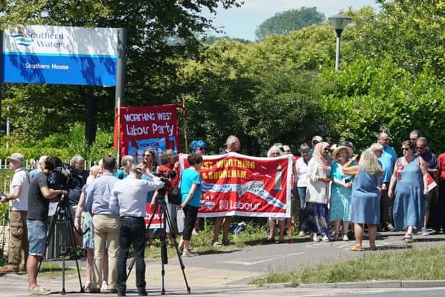 Protesters at the scene