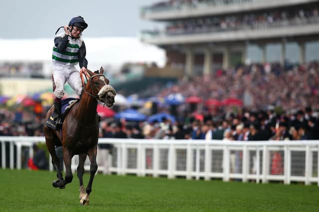 Oisin Murphy celebrates after he rides Dashing Willoughby to Queen's Vase glory at Royal Ascot. Picture: Charlie Crowhurst/Getty Images