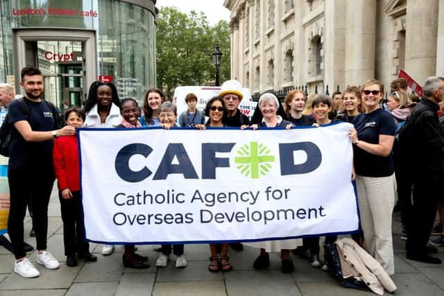 Campaigners from the Catholic Agency for Overseas Development (CAFOD) at the lobby in London SUS-190807-101354001