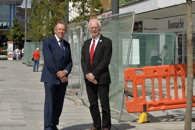 Cllr Roger Elkins and Cllr Peter Smith in Crawley town centre
