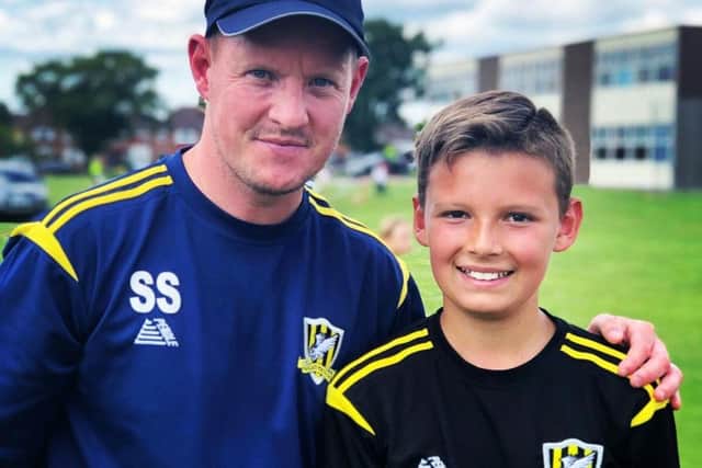 Scott Shorey, manager of Faygate Youth with son Bailey age 11, who is captain for Faygate Youth FC
