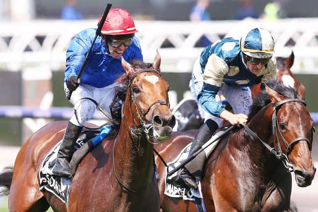 Jockey Kerrin McEvoy and Cross Counter, left, win the Melbourne Cup. Picture: Michael Dodge/Getty Images