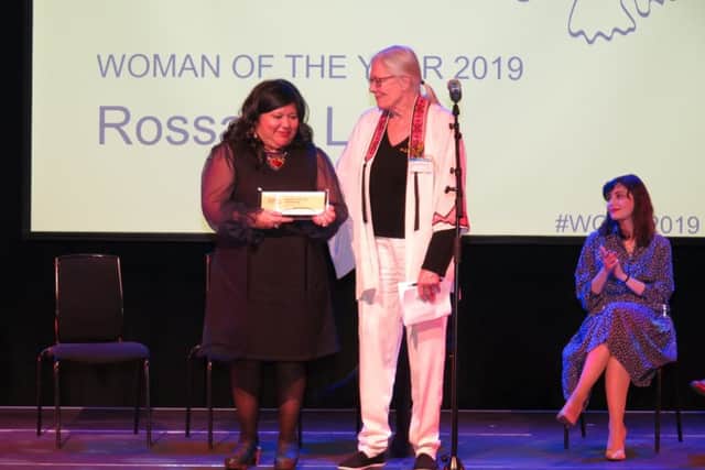 Rossana on stage with Vanessa Redgrave at the award ceremony