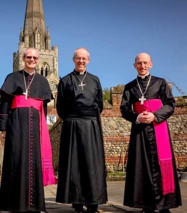 Bishop Mark Sowerby, left,  with the Archbishop of Canterbury Justin Welby and Bishop of Chichester Dr Martin Warner SUS-191107-125946001