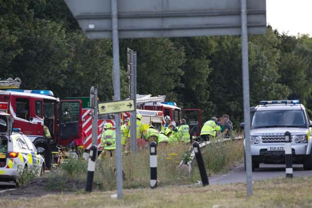 Fire crews rescued a woman following the collision at Arundel