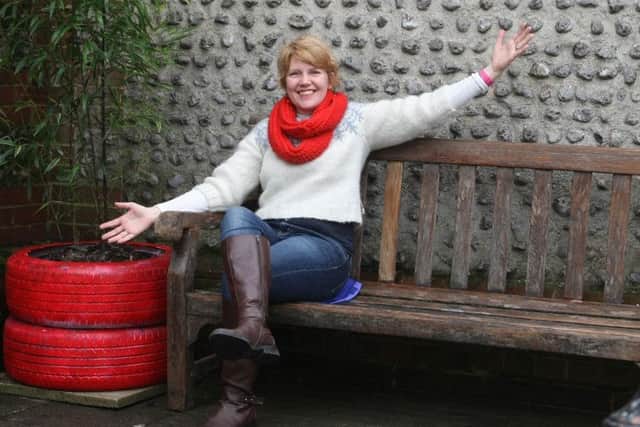 Councillor Catherine Arnold made a new bench and planter next to the old post office in Brunswick Road. Photo by Derek Martin Photography.