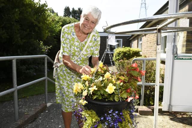 Gwyneth Klemenz with her hanging basket.
Picture Liz Pearce LP190716
